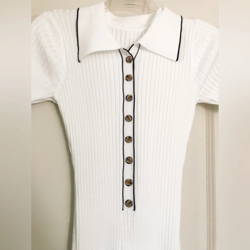 White Ribbed Maxi Dress with Buttons - Picture 10 of 16